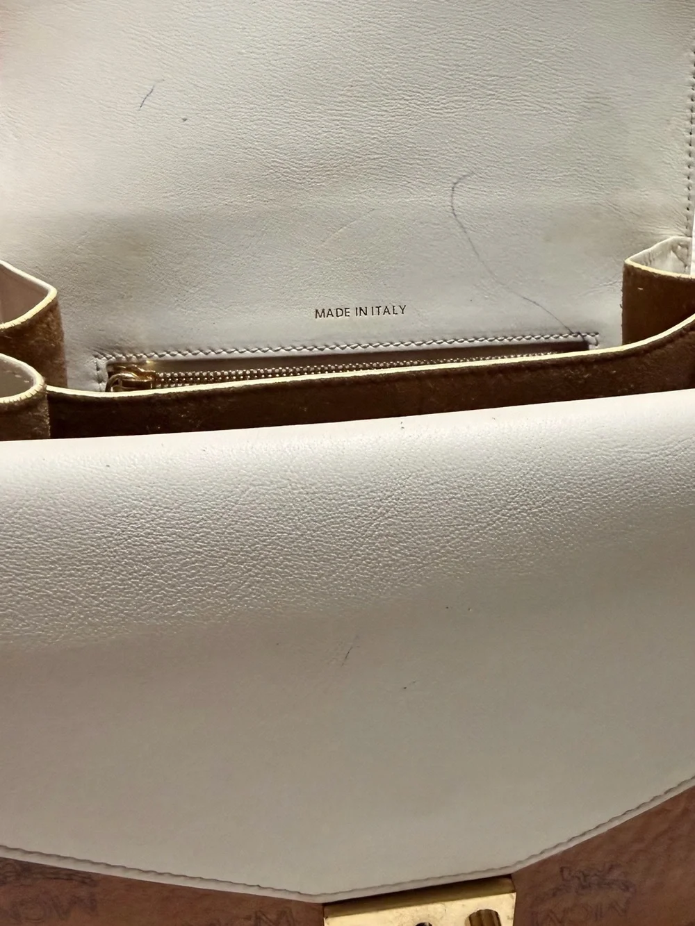 MCM Colorblock Visetos Crossbody in Cognac, Black & Cream